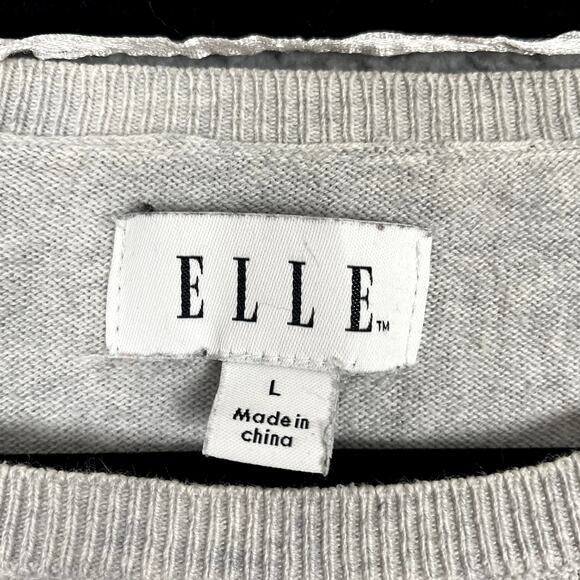 Elle Sweater Womens Large Gray Diamond Pattern Pearl Embellishment Short Sleeve - Picture 3 of 9